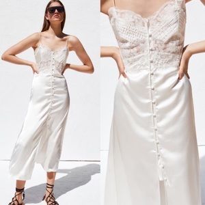 NEW ZARA white lace satin slip maxi dress